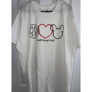 Walt Disney NEW Peace Love Mickey Mouse 2XL Adult White T-shirt